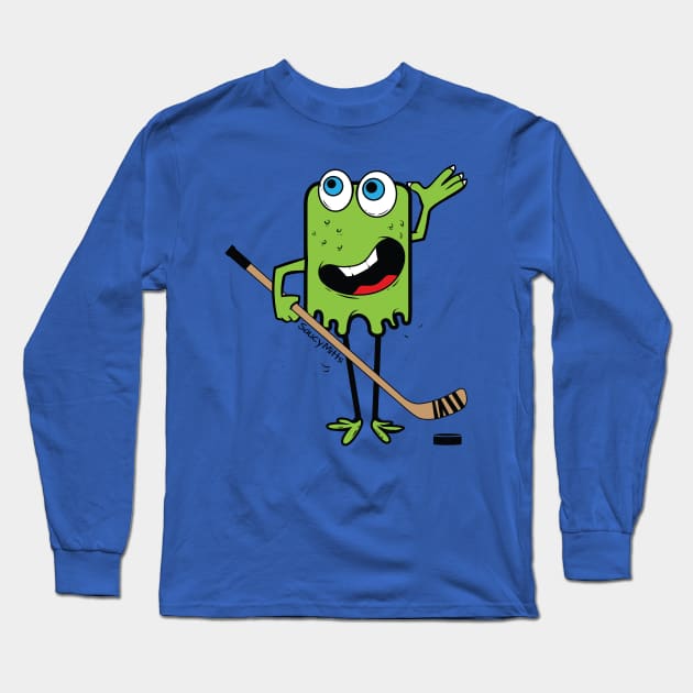 Green Hockey Monster Long Sleeve T-Shirt by SaucyMittsHockey